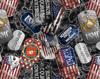 Military Cotton Fabric Marines Dog Tags - 1/2 Yard