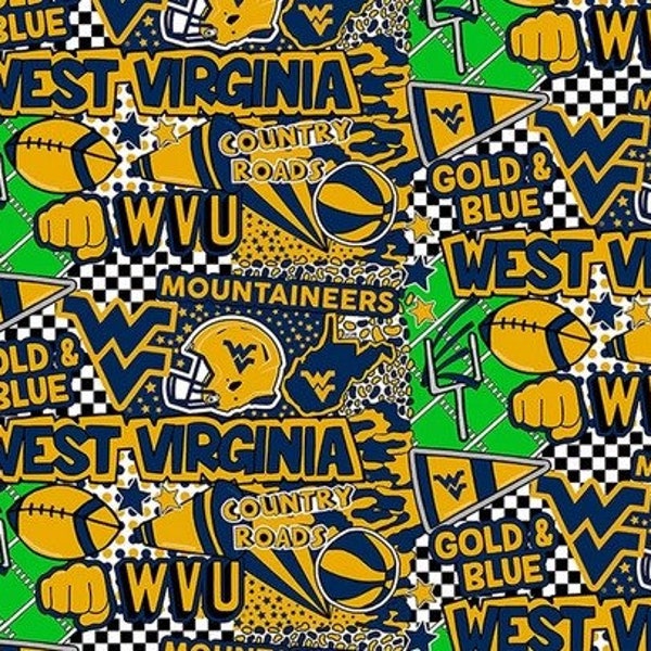 West Virginia University Mountaineers Cotton Fabric - 1/2 Yard