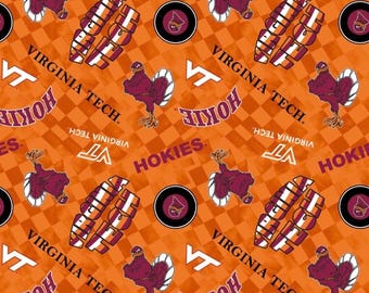 Virginia Tech Check Allover Duck Canvas Orange Cotton Fabric - 1/2 Yard