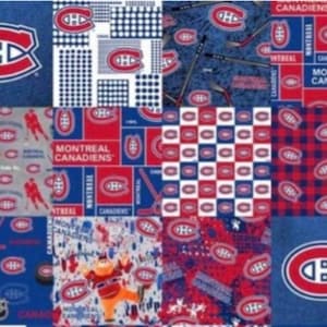 Montreal Canadiens Quilt Patchwork  Cotton Fabric - 1/2 Yard