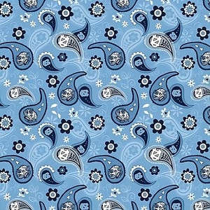 University of North Carolina UNC Cotton Fabric Paisley - 1/2 yard