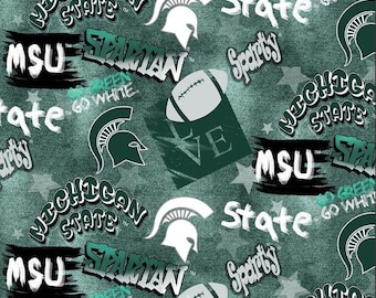 Michigan State Spartans Love Sparty Cotton Fabric 1/2 Yard
