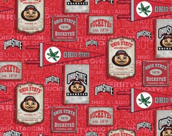 Ohio State University Buckeyes OSU Cotton Fabric Vintage Pennant - 1/2 Yard