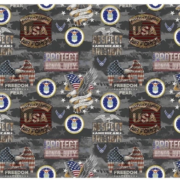 United States Military Air Force Servicemember USAF Camo Flag Cotton Fabric - 1/2 Yard