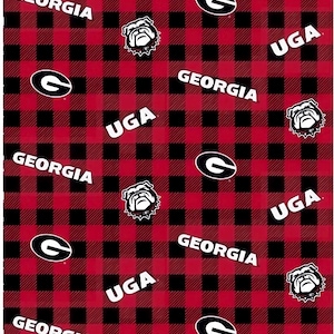 University of Georgia Bulldogs Buffalo Plaid Cotton Fabric Checks 1/2 Yard