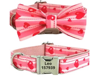 Personalisierte Hundehalsband, niedliche Haustier Kragen, junge Hundehalsband, Xl Hundehalsband, Xs Hundehalsband mit Leine, rosa Hundehalsband Fliege, Mädchen Welpen Kragen