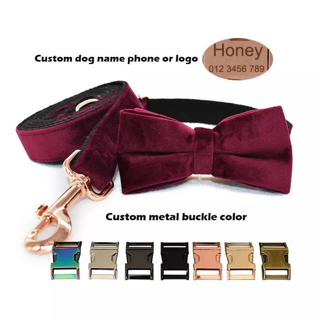 Personalized Dog Collar Velvet Wine Dog Collar Wedding Dog Etsy