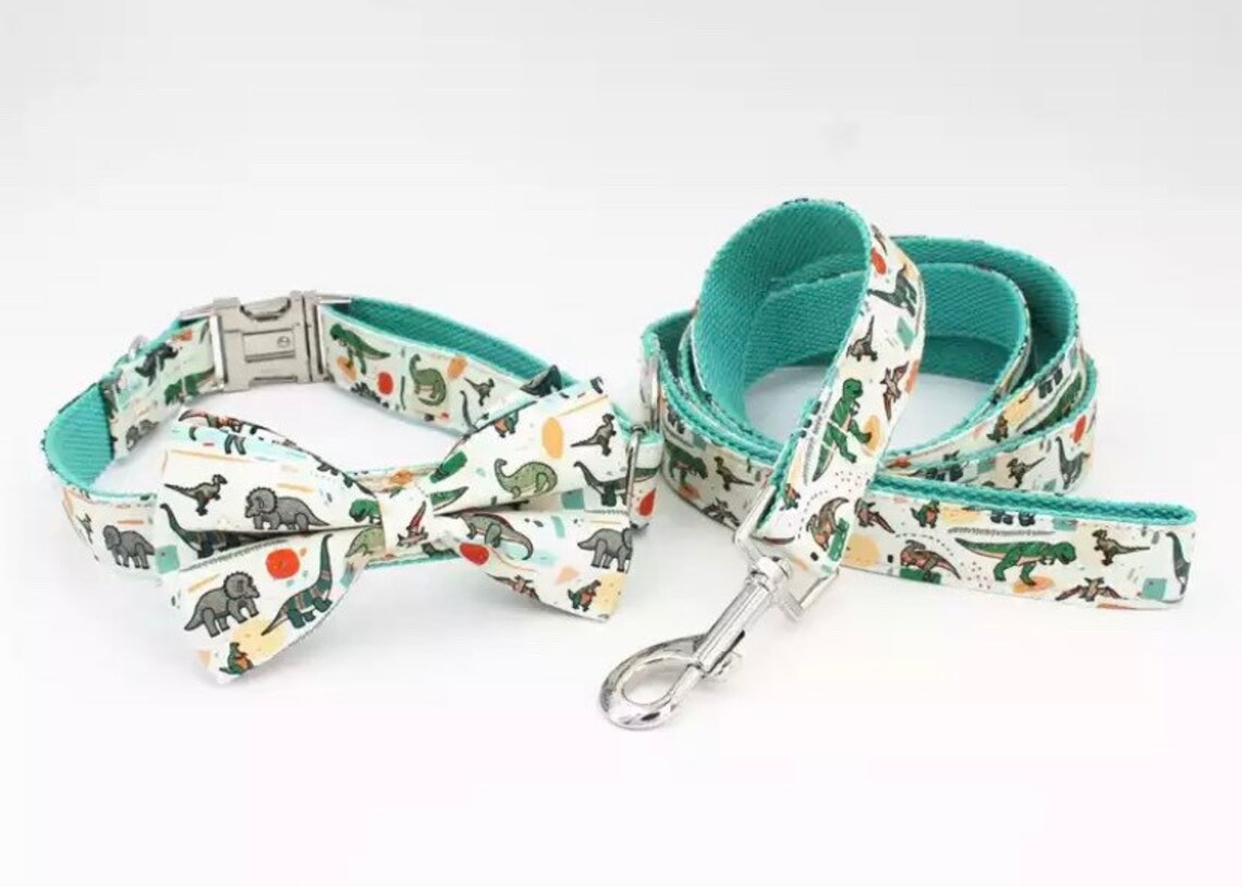 Personalized Dog Harness Set XS Dinosaur Dog Collar & Leash Etsy