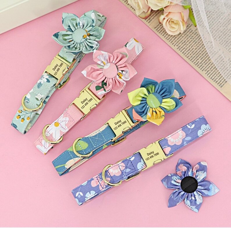 Personalize Dog Collar for Girl Floral Dog Flower Bow Collar Etsy