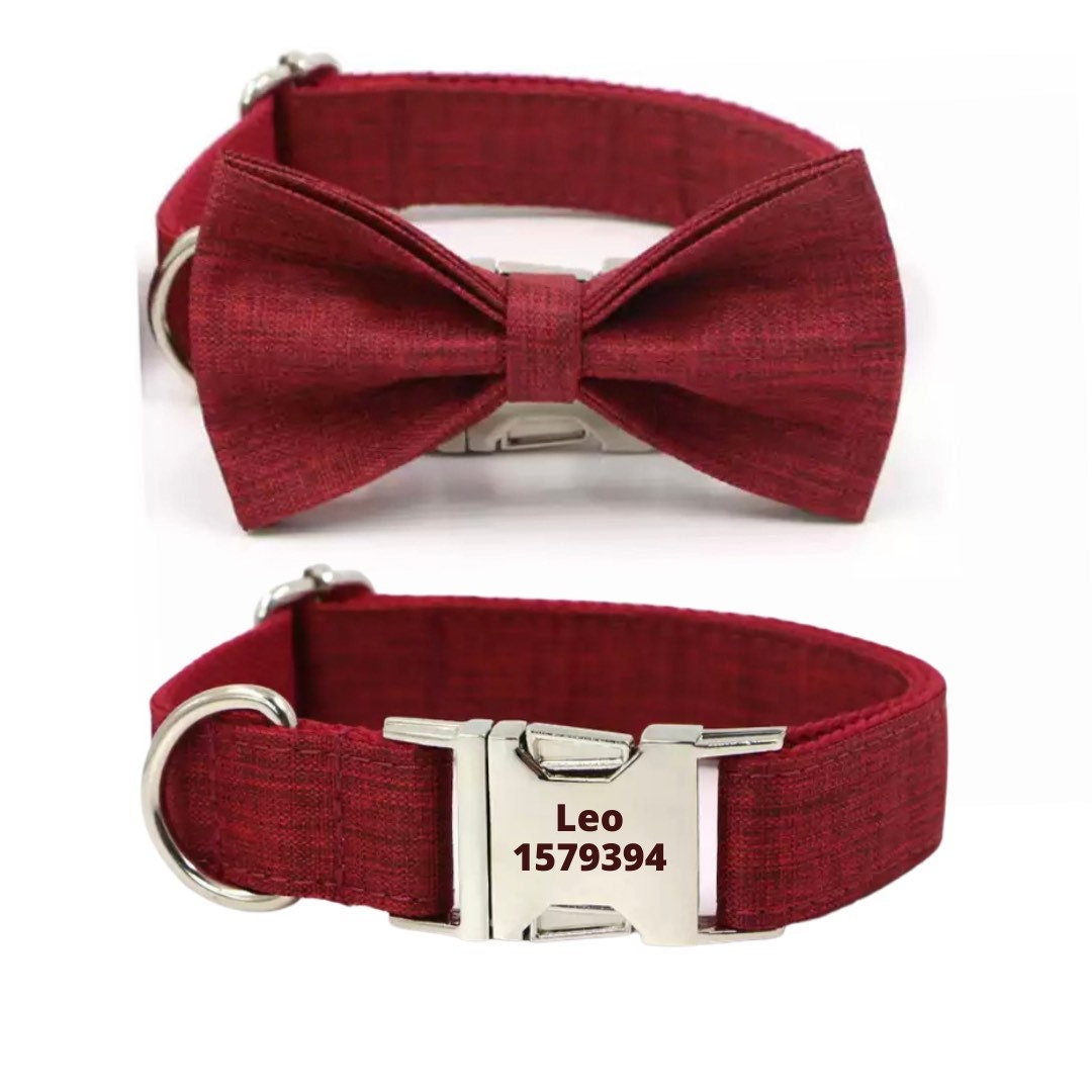 Personalize Dog Collar for Girl, Bowtie Dog Collar With Name, Boy Puppy