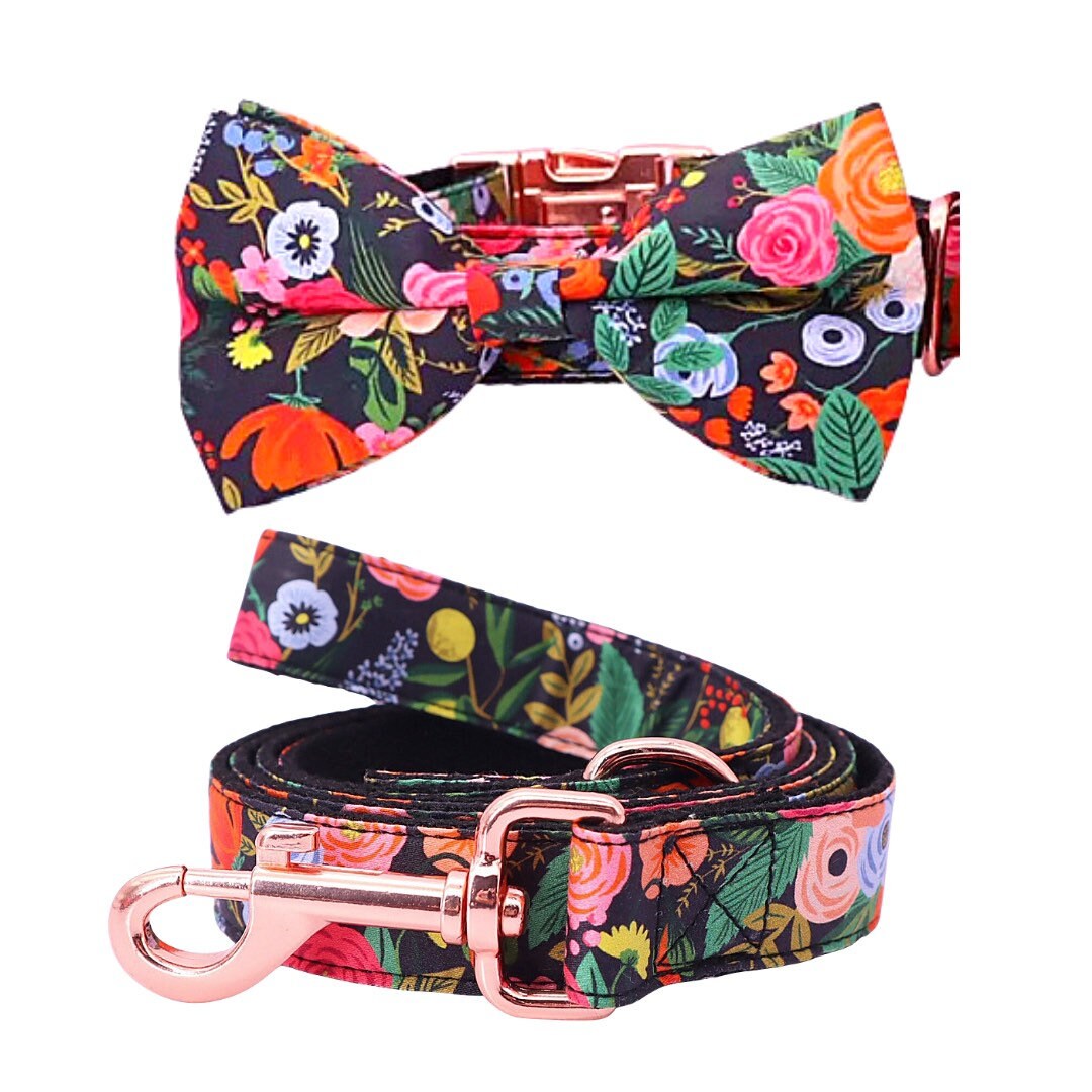 Personalized Dog Collar Flower Bow, Female Dog Collar Girl, Floral Dog