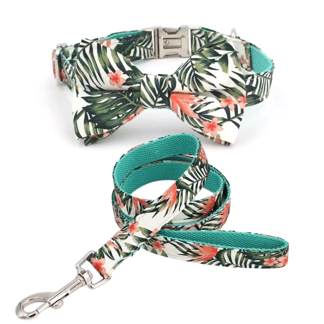 Personalized Dog Collar Engraved Pet Collar With Bowtie Boho Etsy