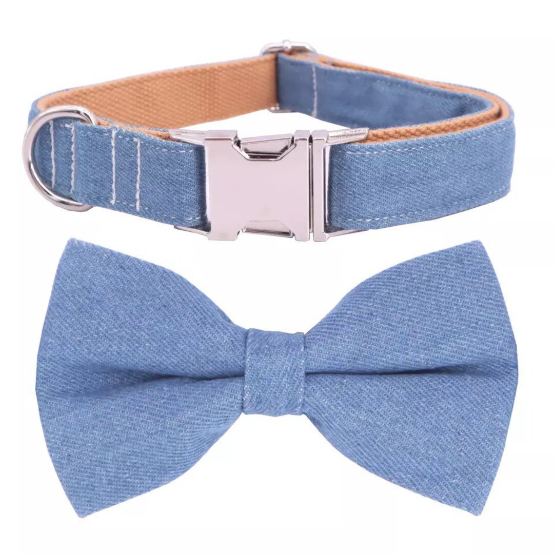 Personalized Dog Collar, Boy Dog Collar Bow, Xs Dog Collar Boy, Denim