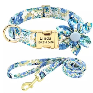 Cute Personalised Dog Collar Floral Girl Pet Winter Engraved Tag Medium Large - Foto 7