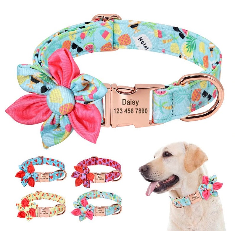 Personalized Dog Collar Flower Dog Collar Bow Cute Dog Etsy