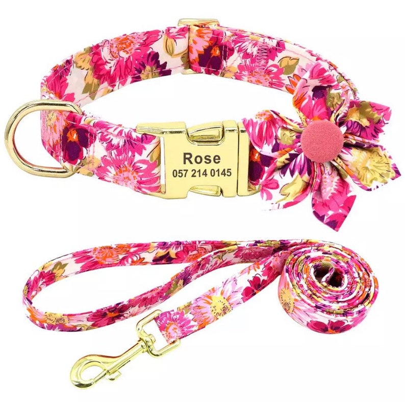 Personalized Dog Collar Floral Collar for Dogs Female Dog Etsy