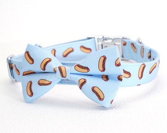 Personalized Dog Collar Customized, Hot Dog Collar Bowtie, Engraved Puppy Collar, Boy Dog Collar with Bowtie, Hotdog Dog Collar Boy