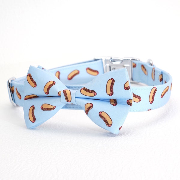 Personalized Dog Collar Customized, Hot Dog Collar Bowtie, Engraved Puppy Collar, Boy Dog Collar with Bowtie, Hotdog Dog Collar Boy