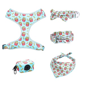 Personalized Dog Harness Set, Dog Collar & Leash Bandana, No Pull Harness Vest, Boy Dog Collar Bowtie, Hotdog Puppy Collar Harness Leash Set