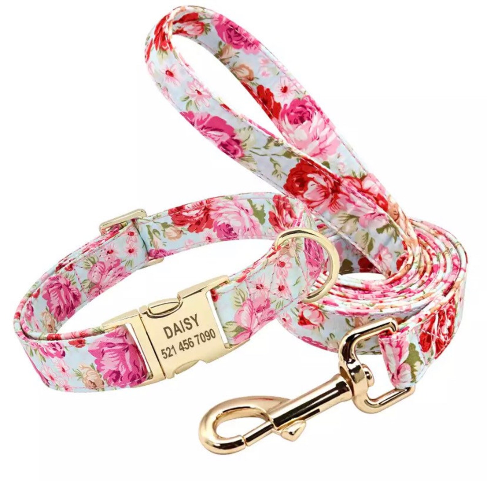 Personalized Dog Harness Leash Girl Dog Collar Pink No Pull Etsy