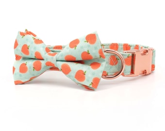 Personalized Dog Collar, Engraved Name and Phone, Peaches Dog Collar & Leash, Cute Puppy Collar Girl, Female Dog Collar Bowtie, Puppy Gift