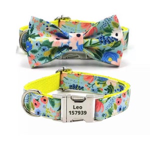 Personalized dog collar with name, xl dog collar, xs dog collar and leash, floral dog collar and bow, girl puppy collar, summer dog collar