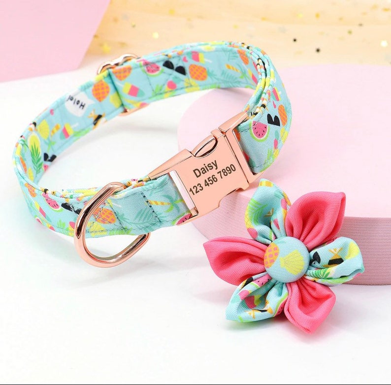 Personalized Dog Collar Flower dog collar bow Cute Dog Etsy
