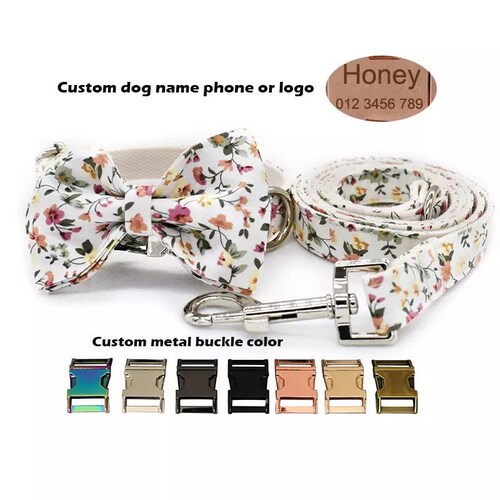 Personalized Dog Collar Engraved Pet Collar With Bowtie Boho Etsy