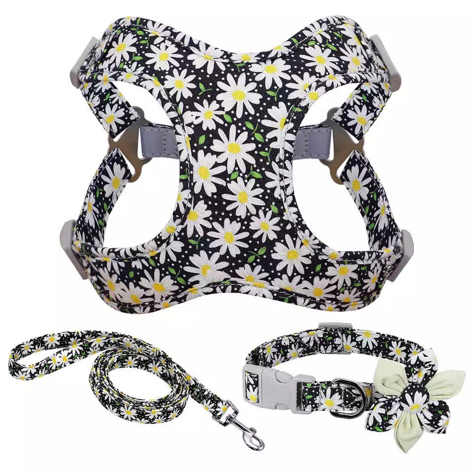 Dog Harness Collar Leash Set Summer Dog Harness Bow Floral Etsy