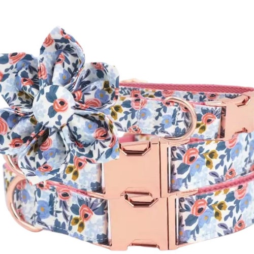 Personalized Dog Collar Engraved Girl Dog Flower Collar Bow Etsy