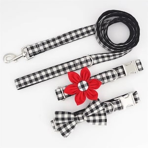 Personalized dog collar bowtie, desiner pet collar, boy dog collar and leash , plaid dog collar bow tie, fabric puppy collar adjustable xs