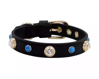 Luxury leather Dog Collar,Bling Dog Collar turquoise,Designer Dog Collar,Stylish Dog Collar,handmade dog collar leather,boutique dog collar