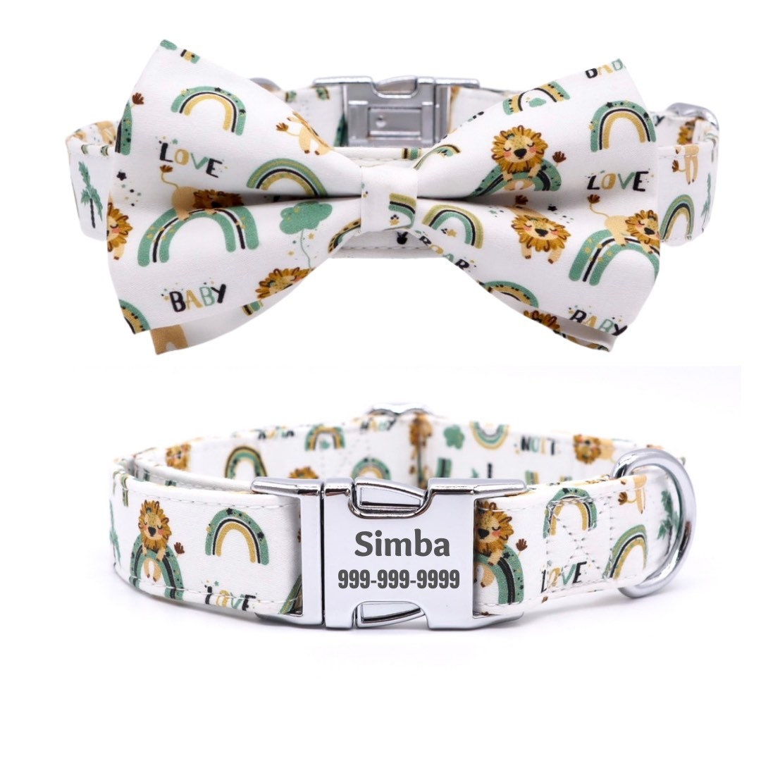 Personalized Dog Collar, Boy Dog Collar Bow, Xs Dog Collar Boy, Fun Dog