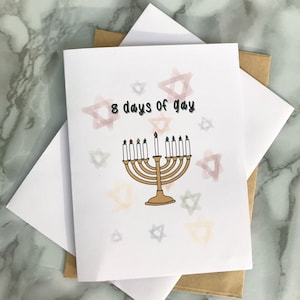 8 Days of Gay, Chanoeka, Chanoeka, Joods, Feestdag, Menora, LGBTQ, Gay, Grappig, Wenskaart, Wensen