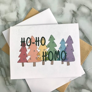 Carte de voeux de Noël Ho-Ho-Homo, carte de vœux gay, cadeau de Noël pour elle, LGBTQ, voeux drôles, drôles, cadeau queer pour elle, carte de Noël