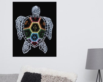 Turtle Poster Painting, Artwork, Design, Wall Decor, Wall Art, Black, Abstract, Animal, Ocean, Kitchen