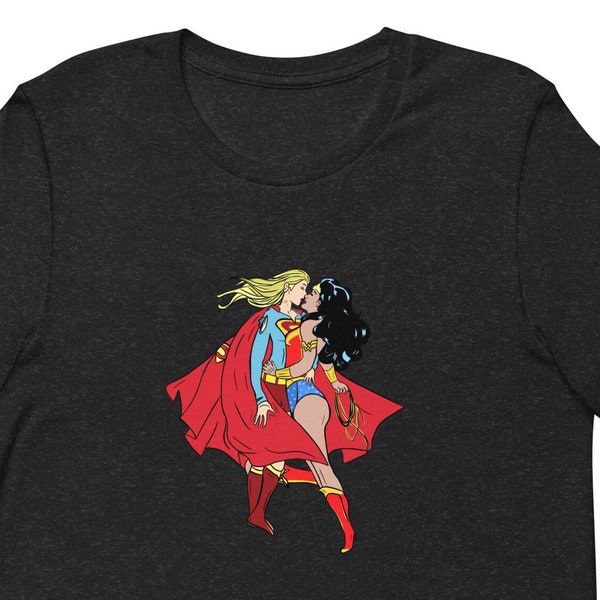 Super Girl and Wonder Woman T-Shirt, Comic, Gay, LGBTQ, Queer, Clothing, Lesbian, Pride, Superhero, Feminist, Artist,