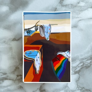 Naklejka Gay Persistence of Memory, LGBTQ, Lesbijka, Duma, Queer, Naklejka, Sztuka, Cyfrowy, Dzieło sztuki, Tęcza, Historia sztuki, Laptop, Butelka na wodę