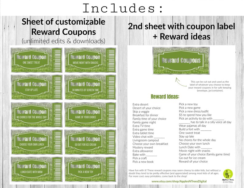 printable reward coupons for kids downloadable reward etsy