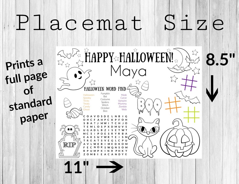 Personalized Halloween Kids Coloring Placemats Kids Activity Etsy