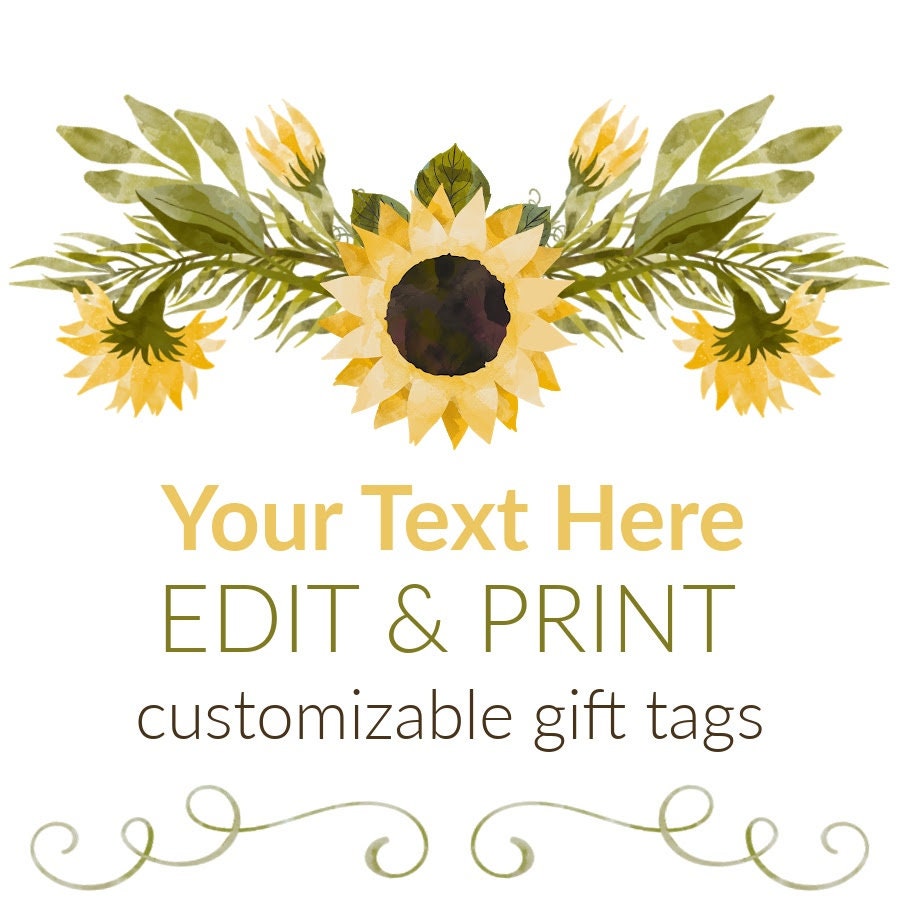 Printable Gift Tag EDITABLE Customizable Favor Tag Sunflower | Etsy