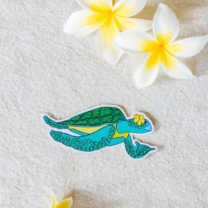 HIBISCUS HONU sticker, turtle, sea turtle, hawaii sticker, vinyl, flower, tropical, glitter sticker