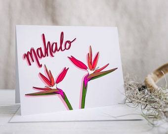 Mahalo Thank You Card, Bird of Paradise, Blank Note Card