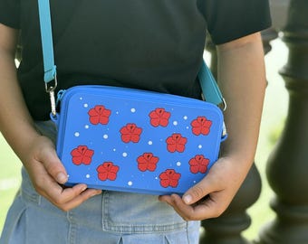 MyCharm Purse - Hibiscus design -crossbody bag, silicone, customizable, vibrant and versatile