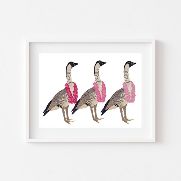 NENE IN LEIS, Kaua'i, birds of Hawaii, native wildlife, goose, birds, bird art, birdwatchers, rare birds, protected species