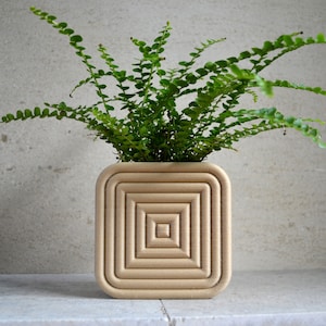 Mid Century Modern &quot;Square Coiled&quot; Wall Planter Natural Wood Finish