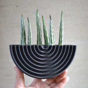 Mid Century Modern &quot;Ridged Black&quot; Wall Wood Planter Black Wood Finish