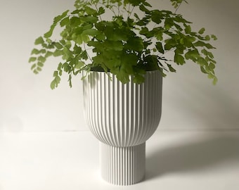 Tall Modern Planter "CHALICE” Light Grey Sheen Finish