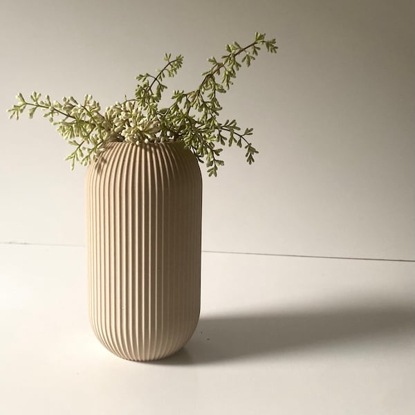 Tall “Bowl Vase” Oatmeal Matte Finish Mid Century Modern