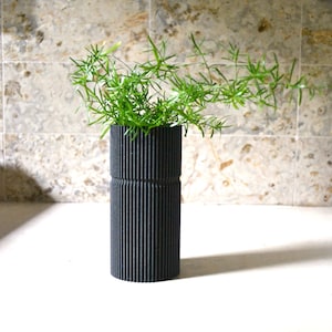Japan Wooden Vase &quot;SLATTED BLACK&quot; Mid Century Vase Black Wood Finish